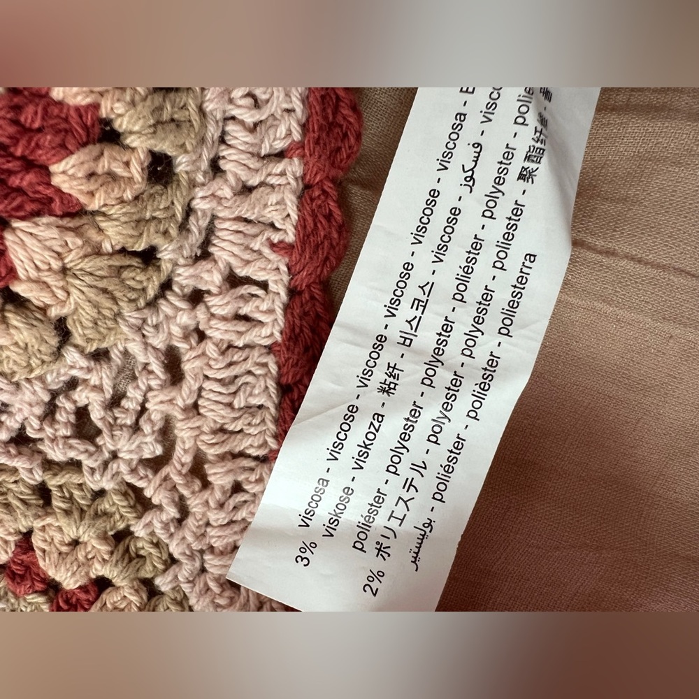 Zara Boho Bohemian Crochet Detail Top Tan Beige linen blend L - Picture 9 of 14